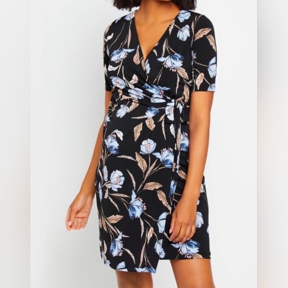 Motherhood Maternity Floral Black and Blue Dress Size L